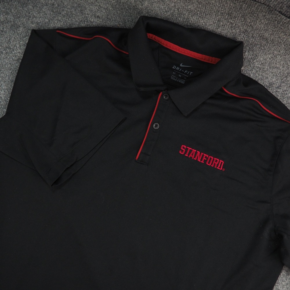 Stanford Polo Mens XLT Nike Dri-Fit Black Solid Red Trim Collegiate Sporty